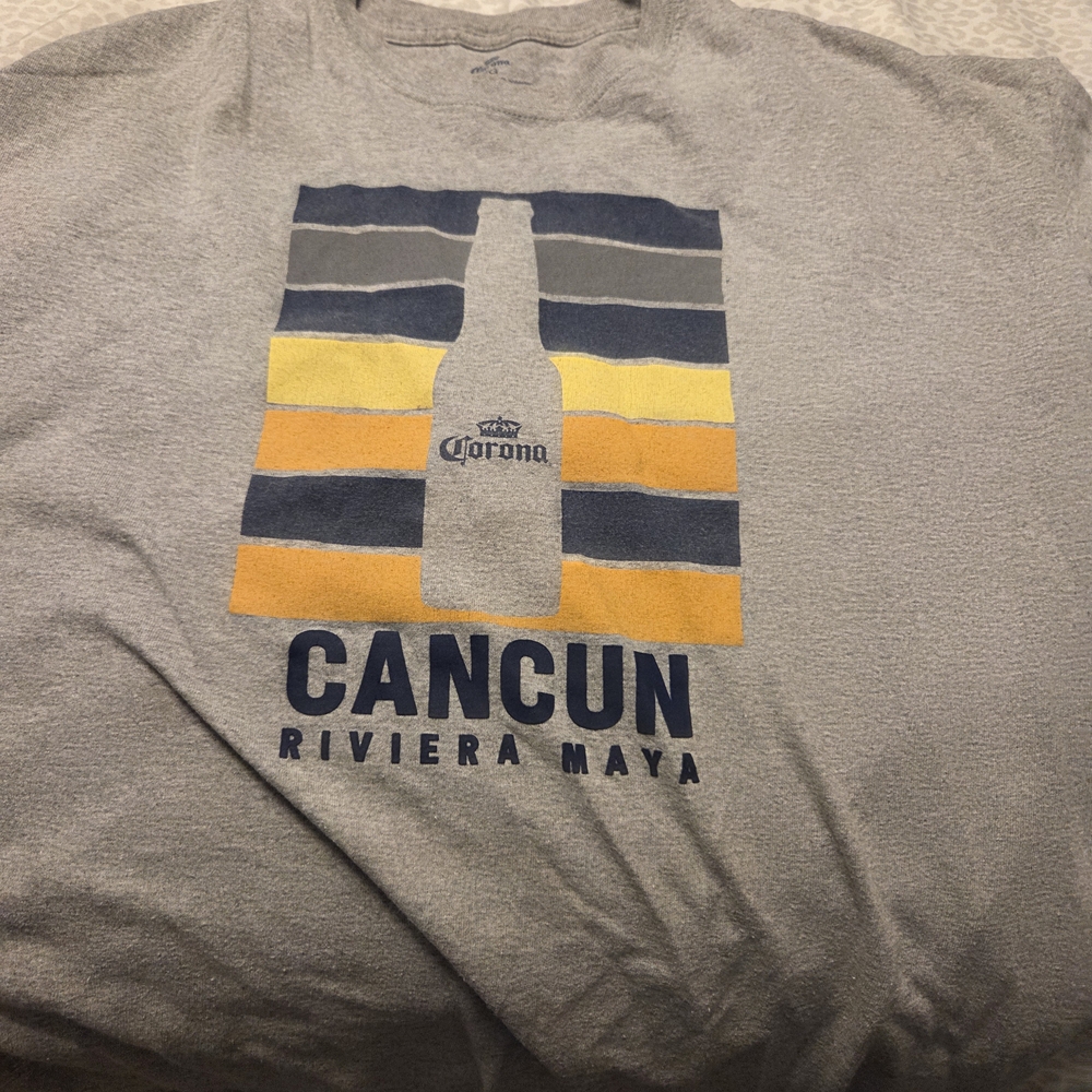 Corona Cancun Riviera Maya Tee - Gray with Multicolor Stripes